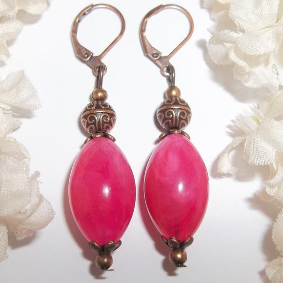 wvluckygirl Jewelry - Pink Earring, Boho Earring, Earring, Earring Set, Pink and Copper Earring 7612